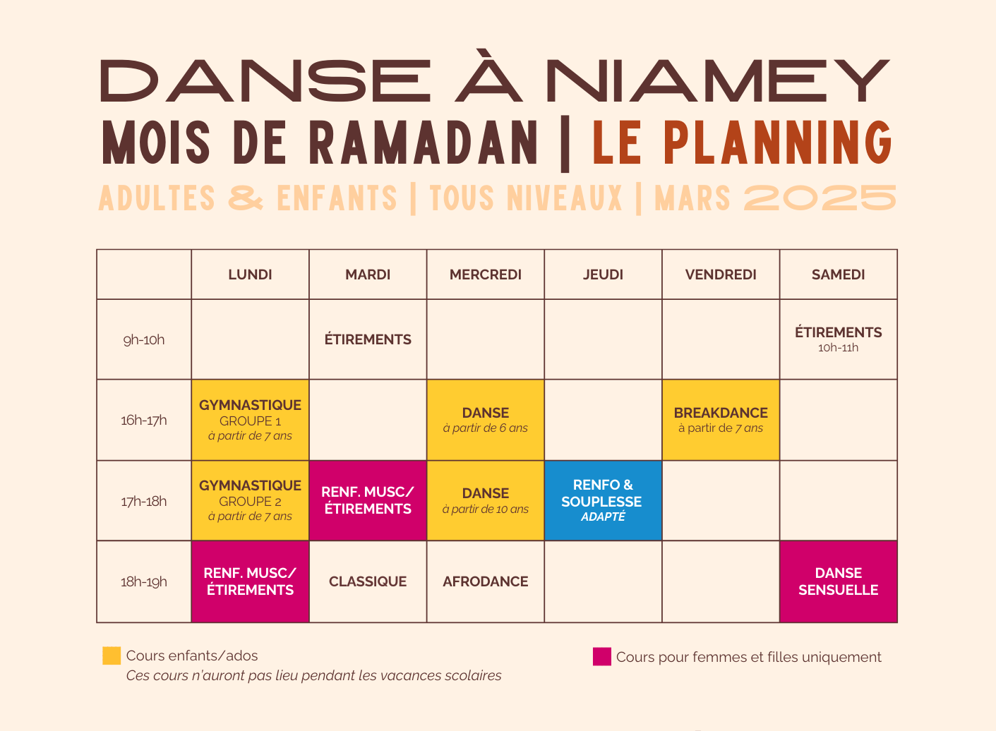 Planning ramadan - Danse a Niamey 2025