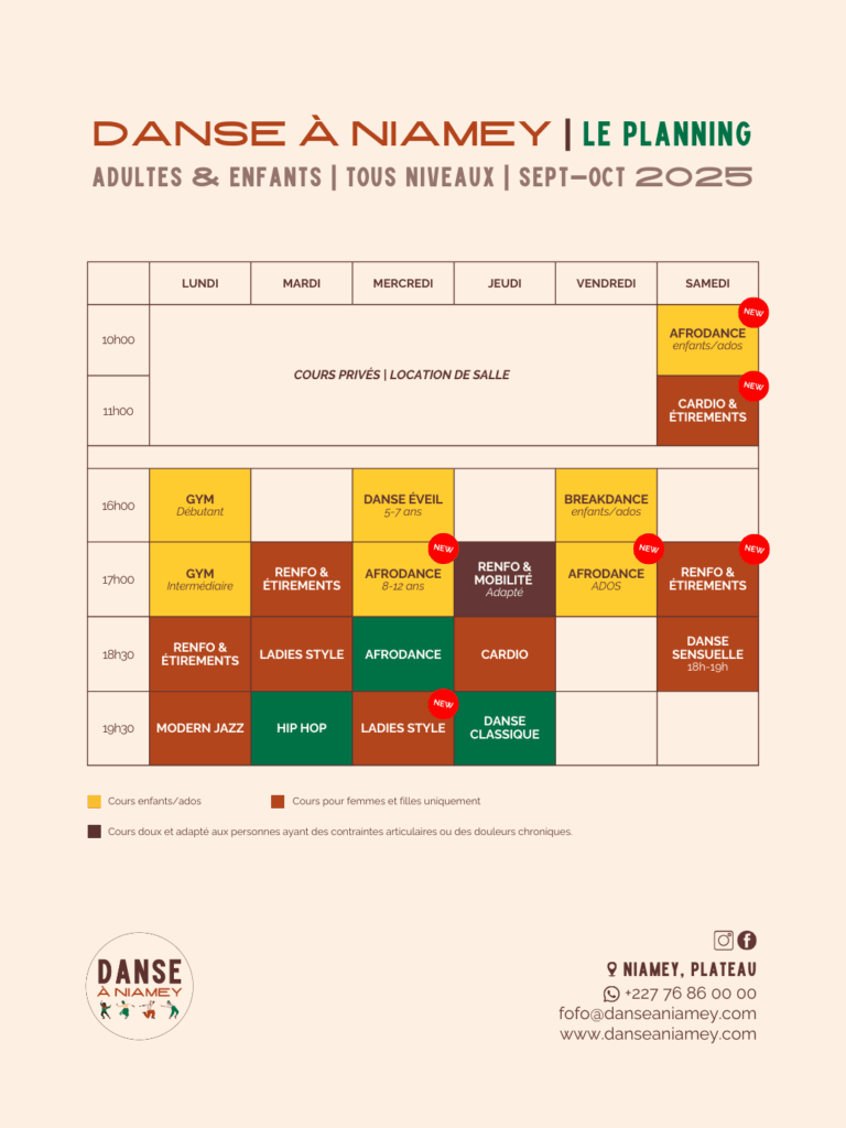 PLANNING DES COURS - DANSE A NIAMEY